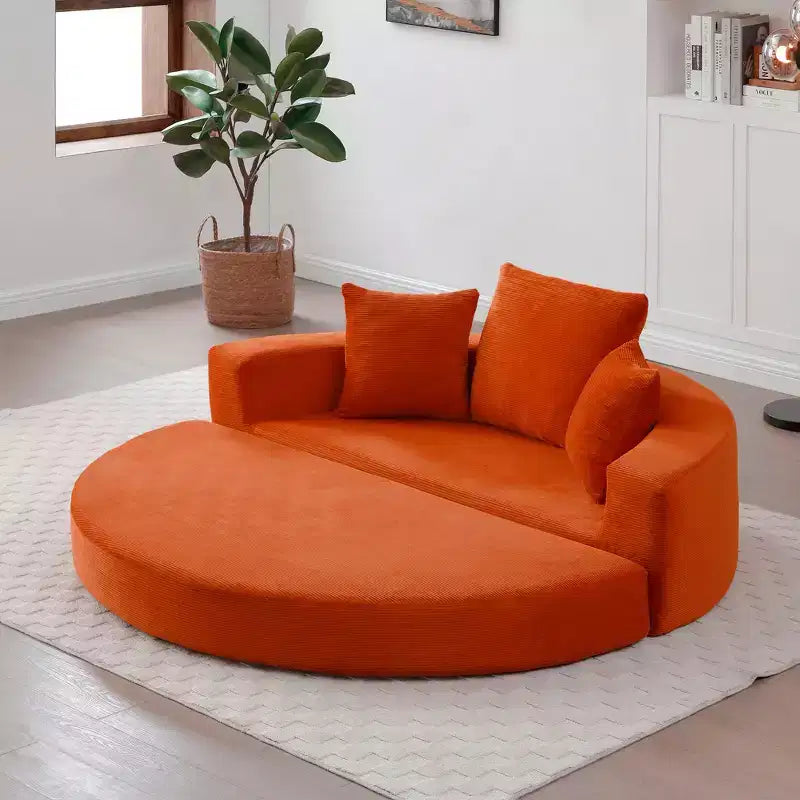 Canapé-lit convertible en velours côtelé avec oreillers, canapé futon rond pour salon, chambre à coucher