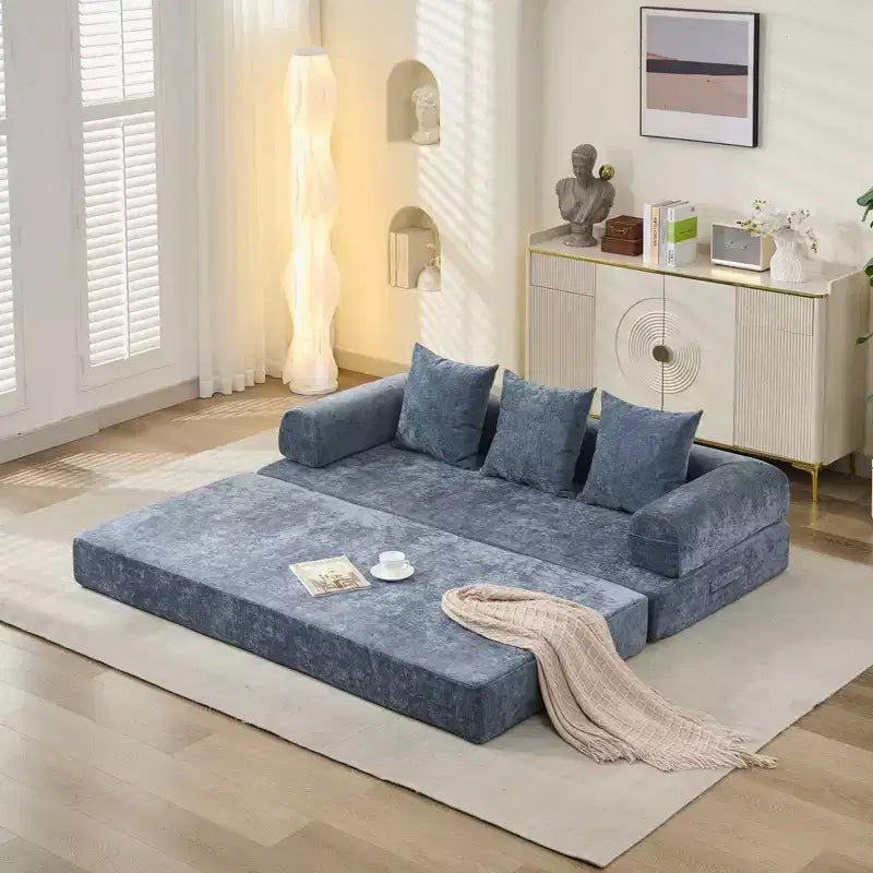 Canapé-lit de salon en chenille avec matelas pliable convertible, futon 2 places pour salon, chambre à coucher