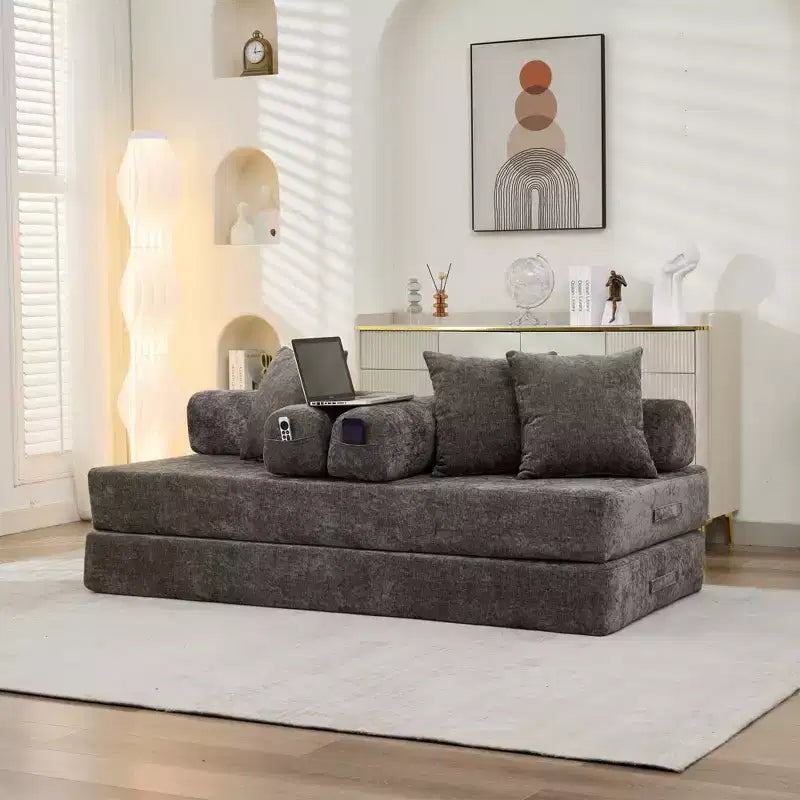 Canapé-lit de salon en chenille avec matelas pliable convertible, futon 2 places pour salon, chambre à coucher
