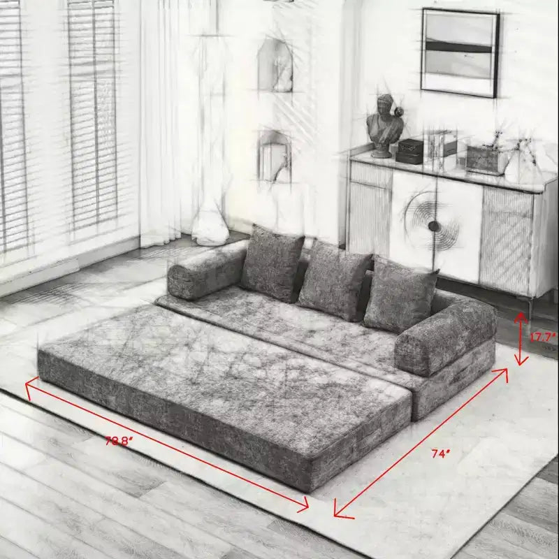 Canapé-lit de salon en chenille avec matelas pliable convertible, futon 2 places pour salon, chambre à coucher