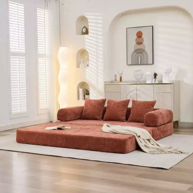 Canapé-lit de salon en chenille avec matelas pliable convertible, futon 2 places pour salon, chambre à coucher
