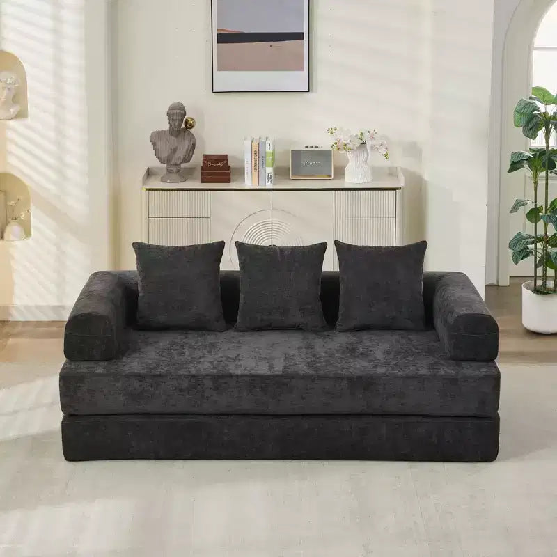 Canapé-lit de salon en chenille avec matelas pliable convertible, futon 2 places pour salon, chambre à coucher