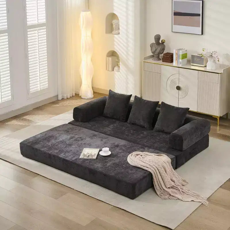 Canapé-lit de salon en chenille avec matelas pliable convertible, futon 2 places pour salon, chambre à coucher