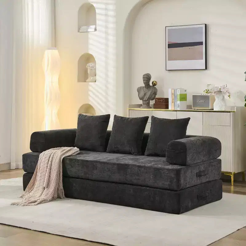 Canapé-lit de salon en chenille avec matelas pliable convertible, futon 2 places pour salon, chambre à coucher