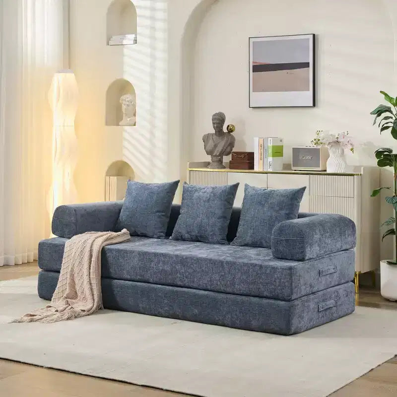 Canapé-lit de salon en chenille avec matelas pliable convertible, futon 2 places pour salon, chambre à coucher