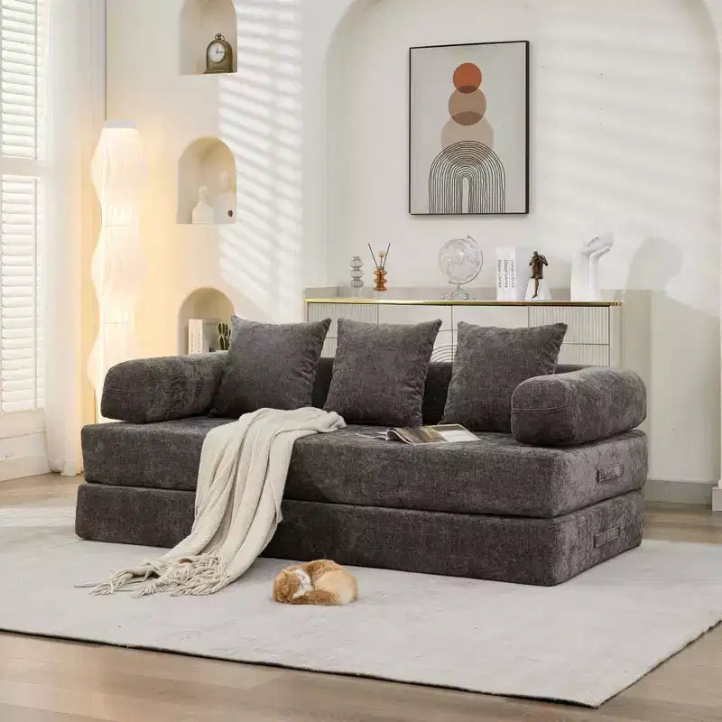 Canapé-lit de salon en chenille avec matelas pliable convertible, futon 2 places pour salon, chambre à coucher