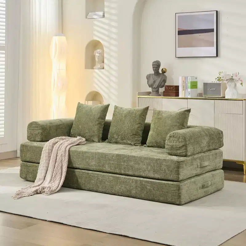 Canapé-lit de salon en chenille avec matelas pliable convertible, futon 2 places pour salon, chambre à coucher
