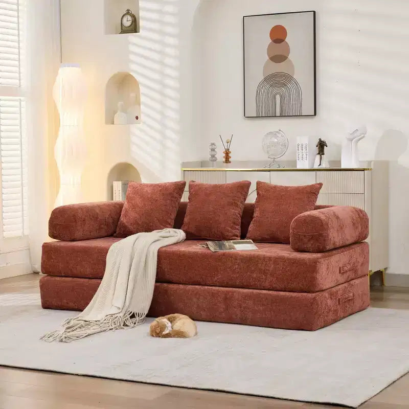 Canapé-lit de salon en chenille avec matelas pliable convertible, futon 2 places pour salon, chambre à coucher