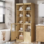 Armoire de rangement de salle de bain de 70 pouces, armoire de rangement haute avec portes pour cuisines, salles de bain, salon, Naturel