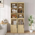 Armoire de rangement de salle de bain de 70 pouces, armoire de rangement haute avec portes pour cuisines, salles de bain, salon, Naturel