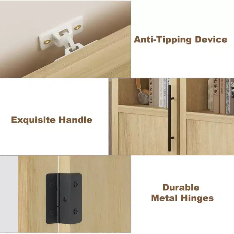 Armoire de rangement de salle de bain de 70 pouces, armoire de rangement haute avec portes pour cuisines, salles de bain, salon, Naturel