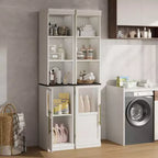 Armoire de rangement de salle de bain de 70 pouces, armoire de rangement haute avec portes pour cuisines, salles de bain, salon, Naturel