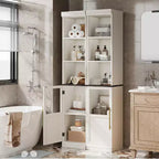 Armoire de rangement de salle de bain de 70 pouces, armoire de rangement haute avec portes pour cuisines, salles de bain, salon, Naturel