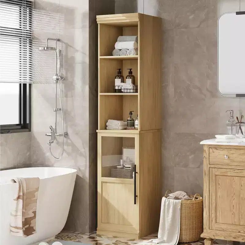 Armoire de rangement de salle de bain de 70 pouces, armoire de rangement haute avec portes pour cuisines, salles de bain, salon, Naturel