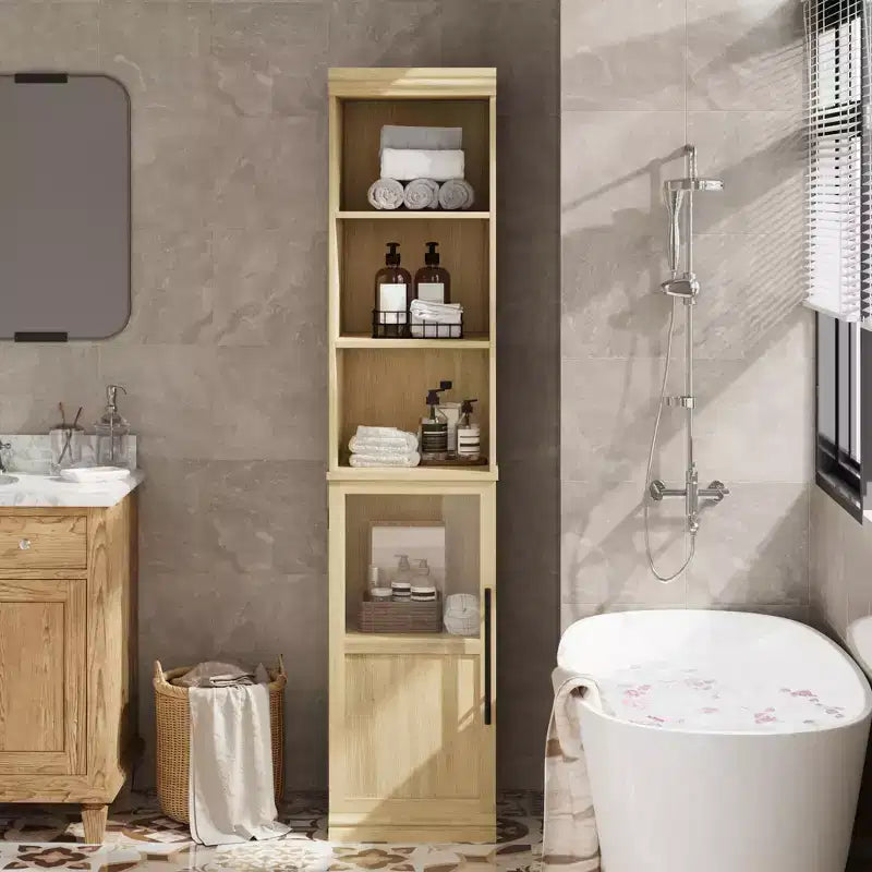 Armoire de rangement de salle de bain de 70 pouces, armoire de rangement haute avec portes pour cuisines, salles de bain, salon, Naturel