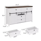 Commode à 5 tiroirs avec porte coulissante de style grange, commode haute en bois de 122 cm avec étagère réglable pour chambre, entrée, salon, blanc