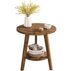 Lantine Solid Wood Round Side Table, 2-Tier Farmhouse End Table with Storage Shelf, Nightstand for Living Room, Bedroom, Easy Assembly
