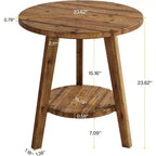 Table d'appoint ronde en bois massif, table de bout à 2 niveaux avec étagère de rangement, table de chevet pour salon, chambre à coucher, assemblage facile