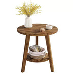 Table d'appoint ronde en bois massif, table de bout à 2 niveaux avec étagère de rangement, table de chevet pour salon, chambre à coucher, assemblage facile