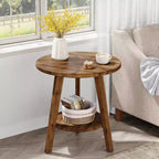 Table d'appoint ronde en bois massif, table de bout à 2 niveaux avec étagère de rangement, table de chevet pour salon, chambre à coucher, assemblage facile