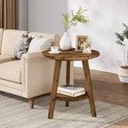 Table d'appoint ronde en bois massif, table de bout à 2 niveaux avec étagère de rangement, table de chevet pour salon, chambre à coucher, assemblage facile