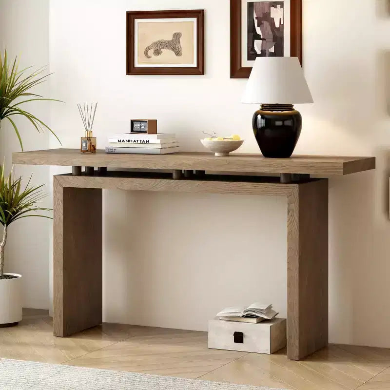 Console d'entrée moderne avec plateau flottant, table de couloir étroite en placage de frêne pour salon, hall d'entrée ou vestibule