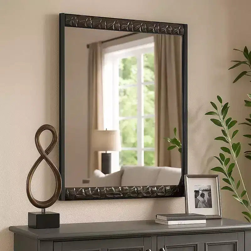 Royal Hampton 36x40 Dresser Mirror, Rectangular, Chrome Geo Molding, Ash Gray