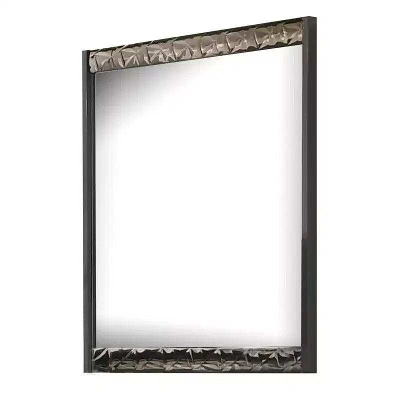 Miroir de commode 36x40, rectangulaire, moulure géométrique chromée, gris cendré