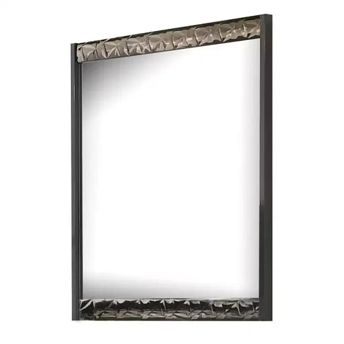 Miroir de commode 36x40, rectangulaire, moulure géométrique chromée, gris cendré