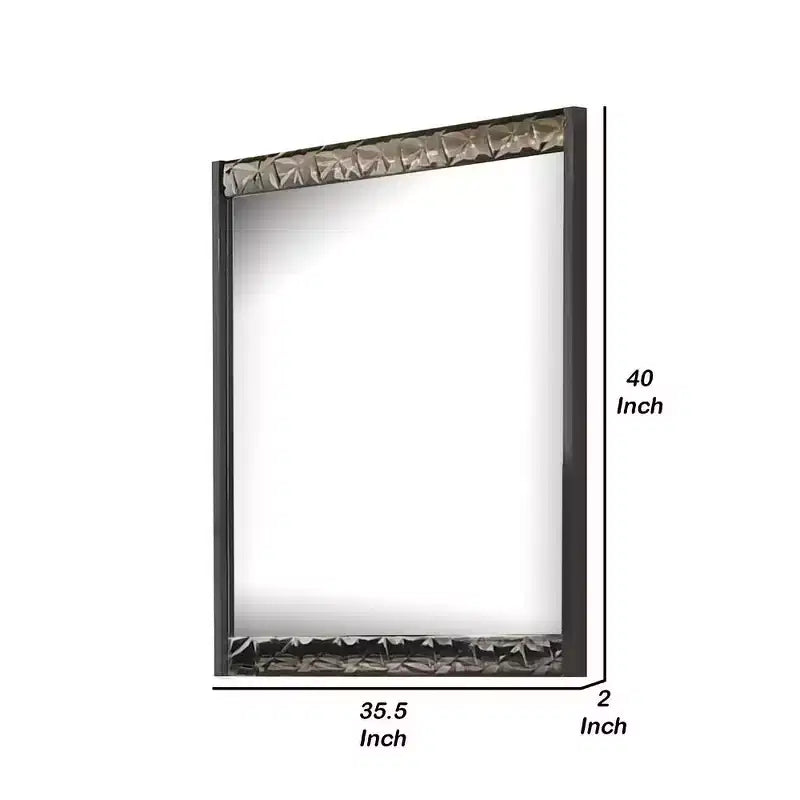 Miroir de commode 36x40, rectangulaire, moulure géométrique chromée, gris cendré