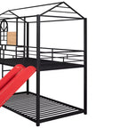 Lit superposé jumeau sur jumeau et lit cabane, cadre de lit en métal avec toboggan et barrière de sécurité