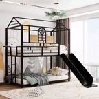Whisen Twin Over Twin Bunk Bed & Housebed, Metal Bed Frame with Slide and Guard Rail