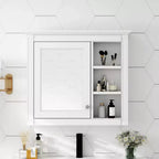 MAYEERTY 28 Medicine Cabinet, Wall Mounted Bathroom Storage Cabinet with Mirror 3 Open Shelves Modern White