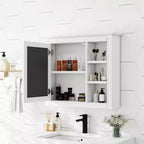 28 Armoire à Pharmacie Murale, Meuble de Rangement Salle de Bain avec Miroir 3 Étagères Ouvertes Blanc Moderne