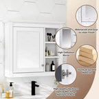 28 Armoire à Pharmacie Murale, Meuble de Rangement Salle de Bain avec Miroir 3 Étagères Ouvertes Blanc Moderne