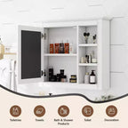 28 Armoire à Pharmacie Murale, Meuble de Rangement Salle de Bain avec Miroir 3 Étagères Ouvertes Blanc Moderne