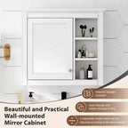 28 Armoire à Pharmacie Murale, Meuble de Rangement Salle de Bain avec Miroir 3 Étagères Ouvertes Blanc Moderne