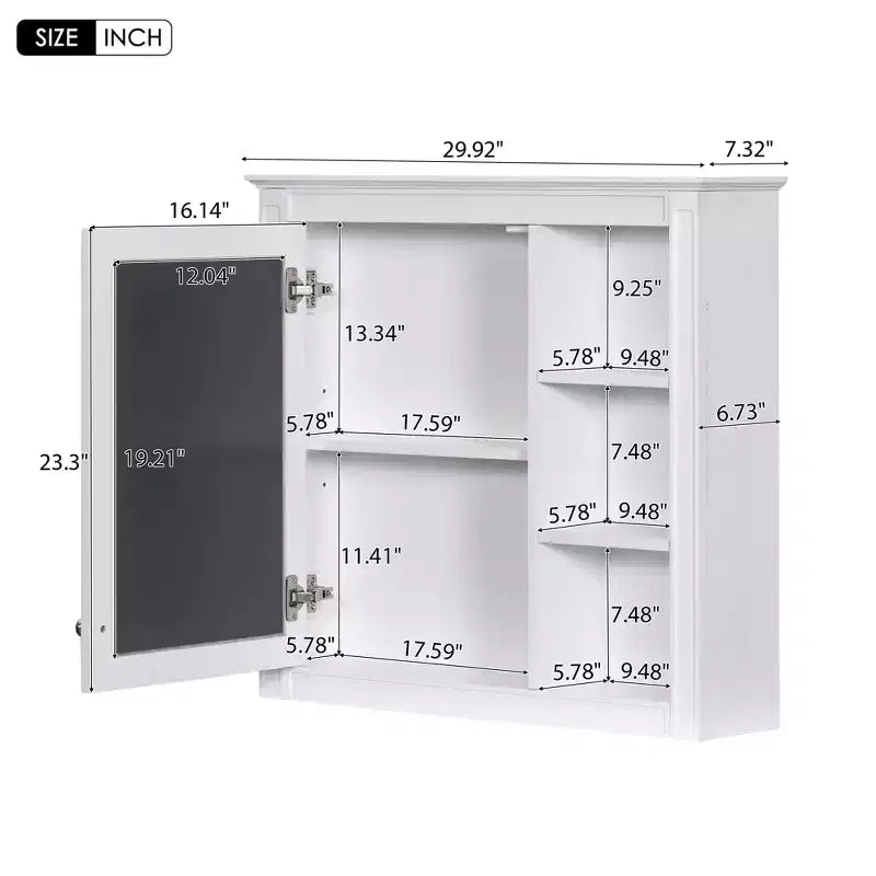 28 Armoire à Pharmacie Murale, Meuble de Rangement Salle de Bain avec Miroir 3 Étagères Ouvertes Blanc Moderne