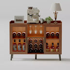 Meuble de Bar à Café et Vin 47 avec Porte Vitrée, Buffet en Bois à 4 Niveaux pour Salon et Cuisine