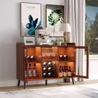 Meuble de Bar à Café et Vin 47 avec Porte Vitrée, Buffet en Bois à 4 Niveaux pour Salon et Cuisine