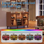 Meuble de Bar à Café et Vin 47 avec Porte Vitrée, Buffet en Bois à 4 Niveaux pour Salon et Cuisine