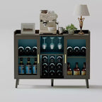 Meuble de Bar à Café et Vin 47 avec Porte Vitrée, Buffet en Bois à 4 Niveaux pour Salon et Cuisine