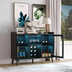 Meuble de Bar à Café et Vin 47 avec Porte Vitrée, Buffet en Bois à 4 Niveaux pour Salon et Cuisine
