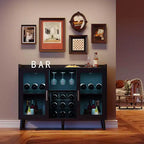 47 Coffee & Wine Bar Cabinet with Glass Door, 4-Tier Wood Sideboard for Living Room and Kitchen