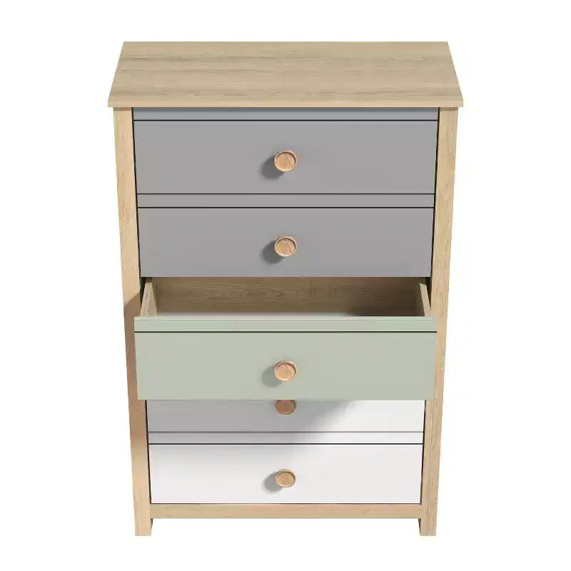 Commode 5 tiroirs avec façades de couleur mixte en chêne Oslo 30,7 L x 15,7 P x 46,2 H
