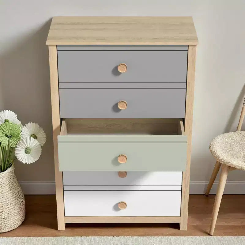 Commode 5 tiroirs avec façades de couleur mixte en chêne Oslo 30,7 L x 15,7 P x 46,2 H