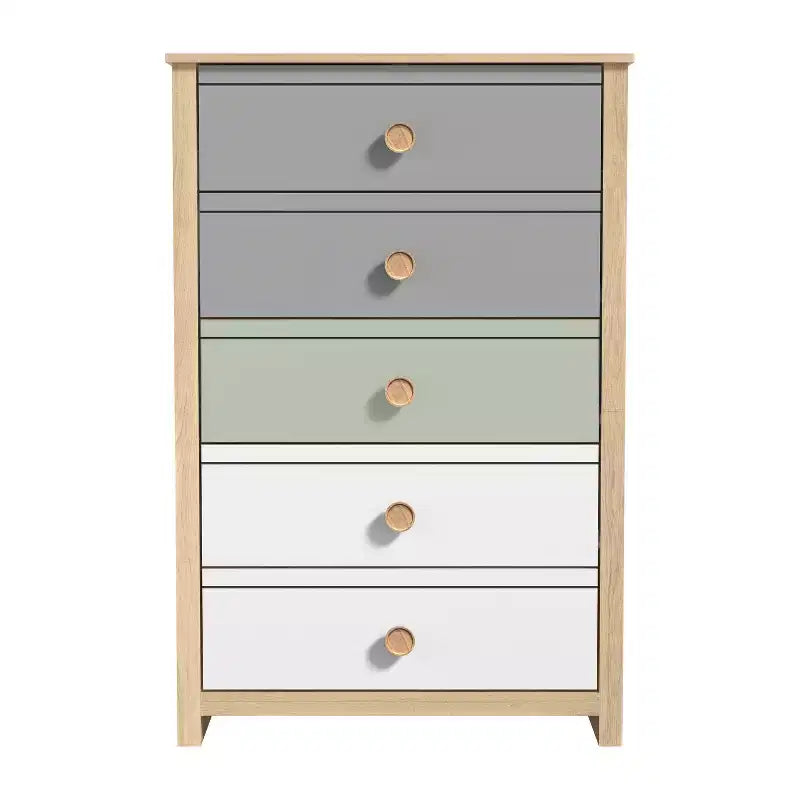 Commode 5 tiroirs avec façades de couleur mixte en chêne Oslo 30,7 L x 15,7 P x 46,2 H