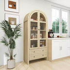 70.28in Tall Arched Kitchen Storage Display Cabinet, Farmhouse Pantry with Adjustable Shelves, Versatile Cupboard for Dining Room Living Room
