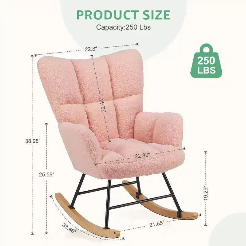Fauteuil à bascule Teddy, Chaise moderne avec dossier haut, Capacité de 113 kg, Fauteuil à bascule d'appoint pour salon, chambre de bébé, chambre à coucher