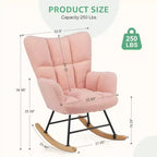 Fauteuil à bascule Teddy, Chaise moderne avec dossier haut, Capacité de 113 kg, Fauteuil à bascule d'appoint pour salon, chambre de bébé, chambre à coucher